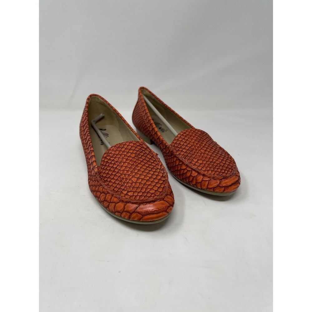 Women's Loafers Size 8 Orange Snakeskin Print Loafer Flats Slip On Shoes Used